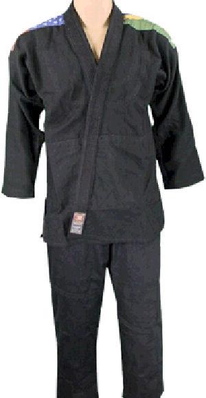 Single Weave Black BJJ Uniform with USA and Brazil Flags
